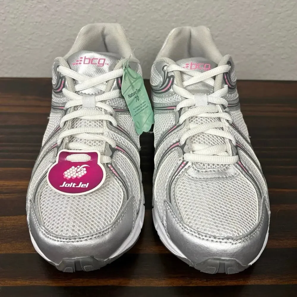 NWT BCG Women's Size 8 Grey White Pink Jolt Gel Cheer Tennis Cheerleading Shoes